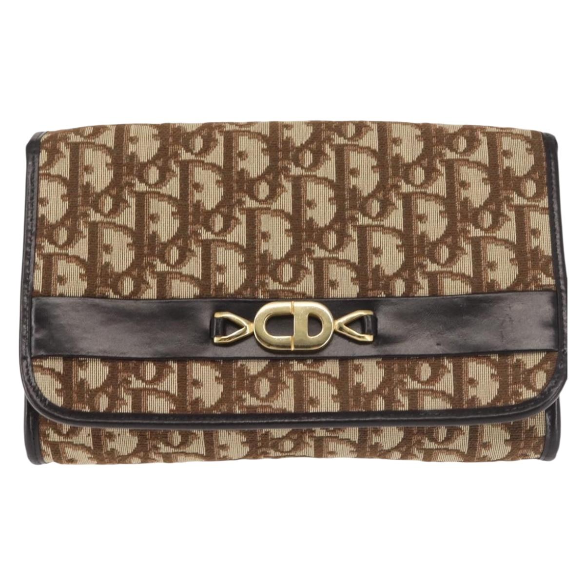 Christian Dior Trotter Canvas Chain Shoulder Bag Brown Gold Auth 144207