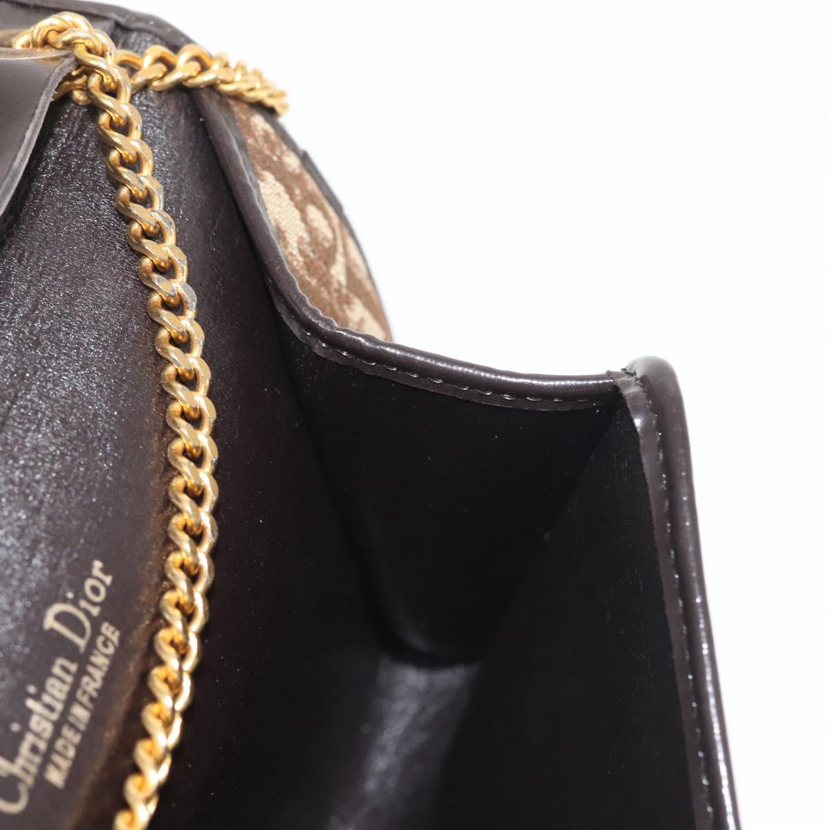 Christian Dior Trotter Canvas Chain Shoulder Bag Brown Gold Auth 144207
