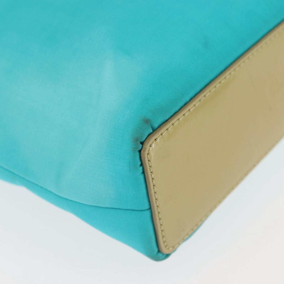 Christian Dior Maris Pearl Hand Bag Nylon Turquoise Blue Silver Auth 144208