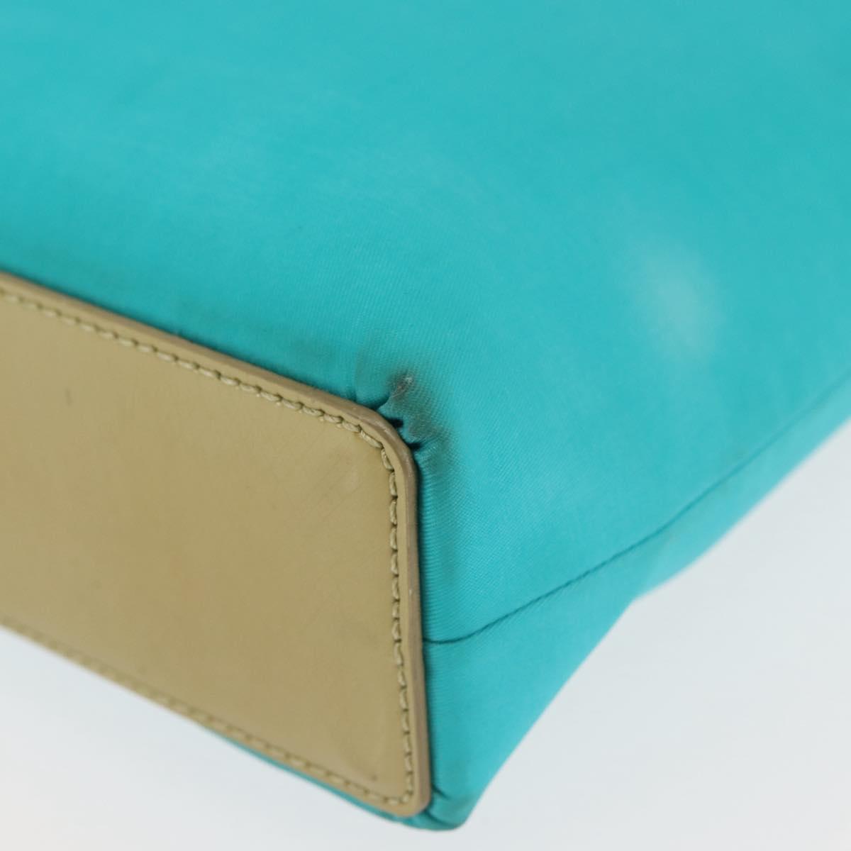 Christian Dior Maris Pearl Hand Bag Nylon Turquoise Blue Silver Auth 144208