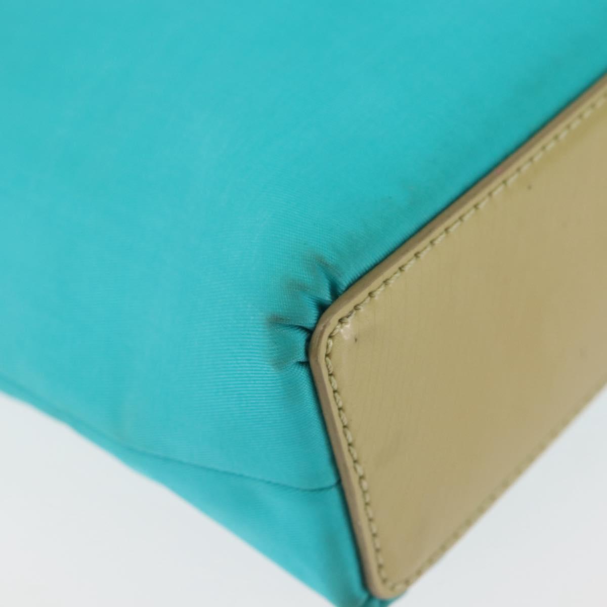 Christian Dior Maris Pearl Hand Bag Nylon Turquoise Blue Silver Auth 144208