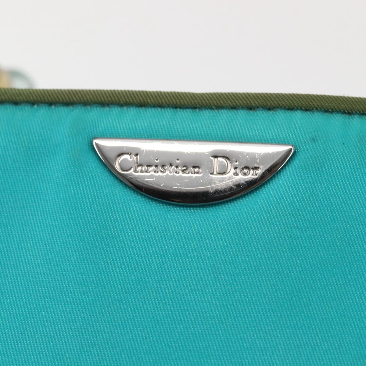 Christian Dior Maris Pearl Hand Bag Nylon Turquoise Blue Silver Auth 144208
