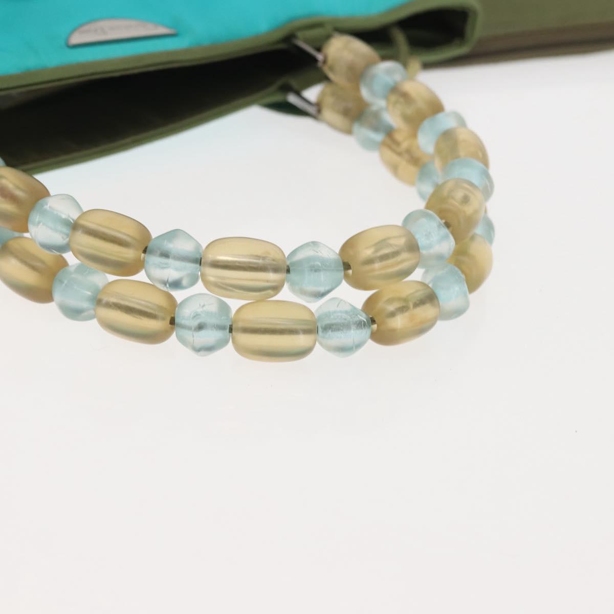 Christian Dior Maris Pearl Hand Bag Nylon Turquoise Blue Silver Auth 144208