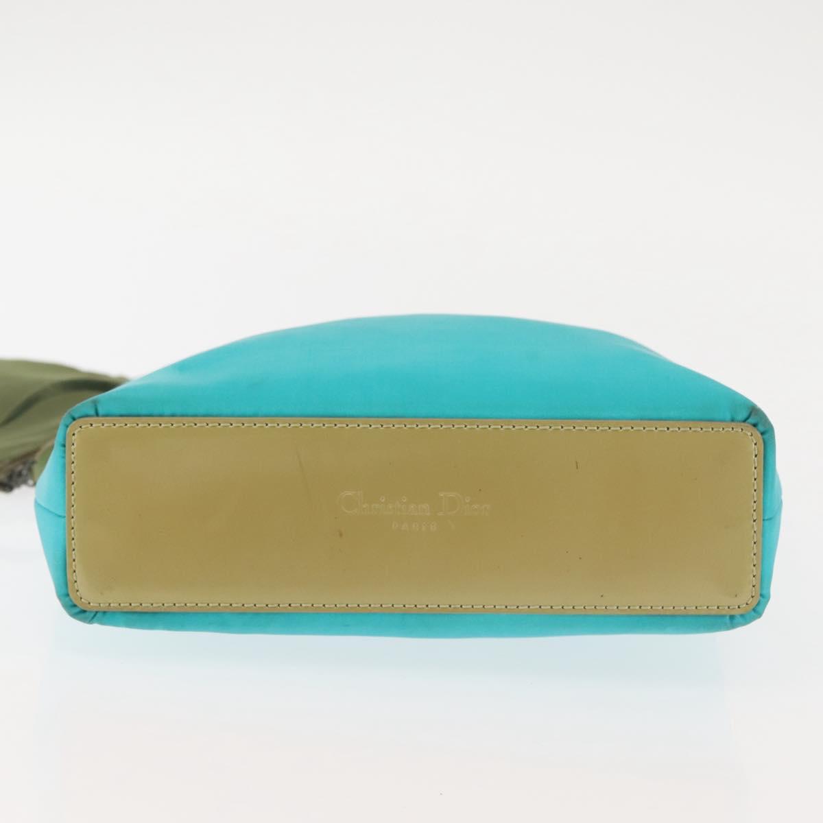 Christian Dior Maris Pearl Hand Bag Nylon Turquoise Blue Silver Auth 144208