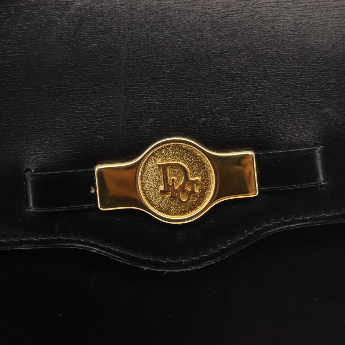 Christian Dior Hand Bag Leather Black Gold Auth 144209