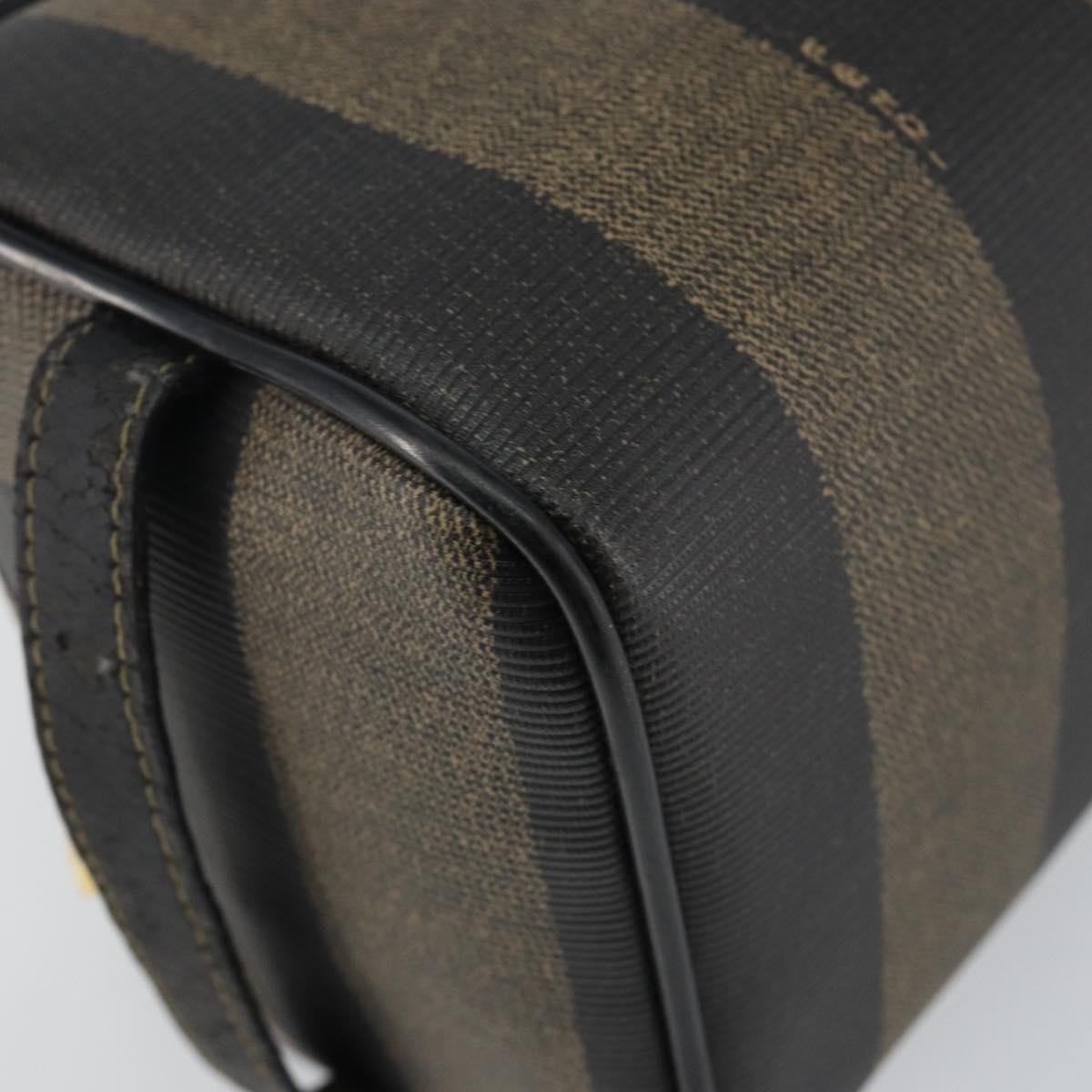 FENDI Pecan Canvas Clutch Bag PVC Black Brown gold Auth 144211