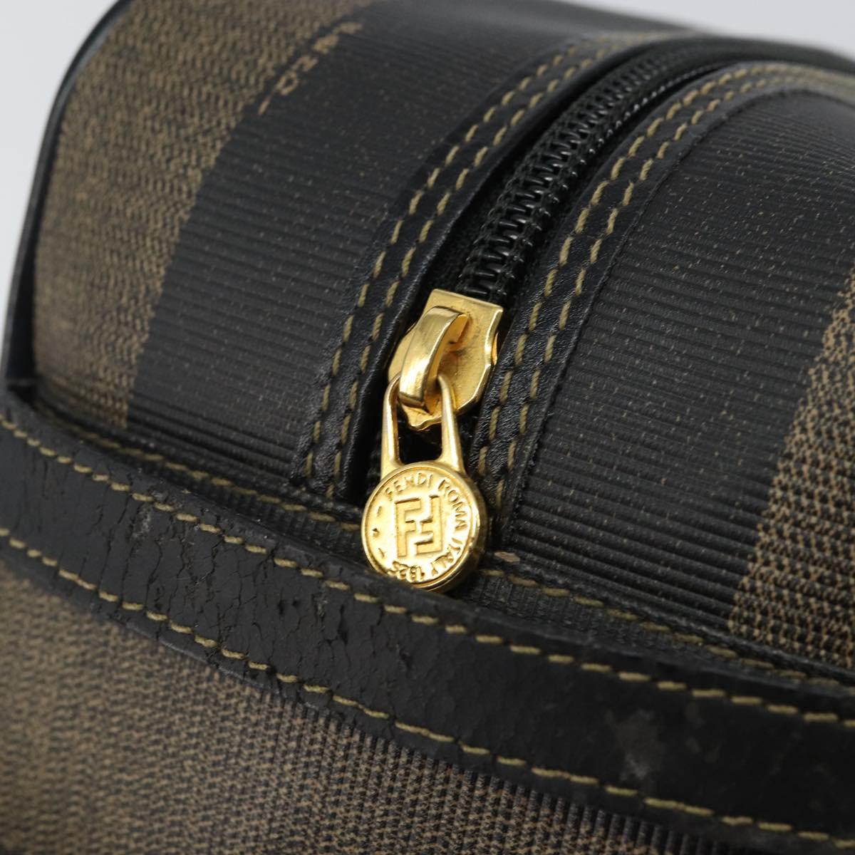 FENDI Pecan Canvas Clutch Bag PVC Black Brown gold Auth 144211
