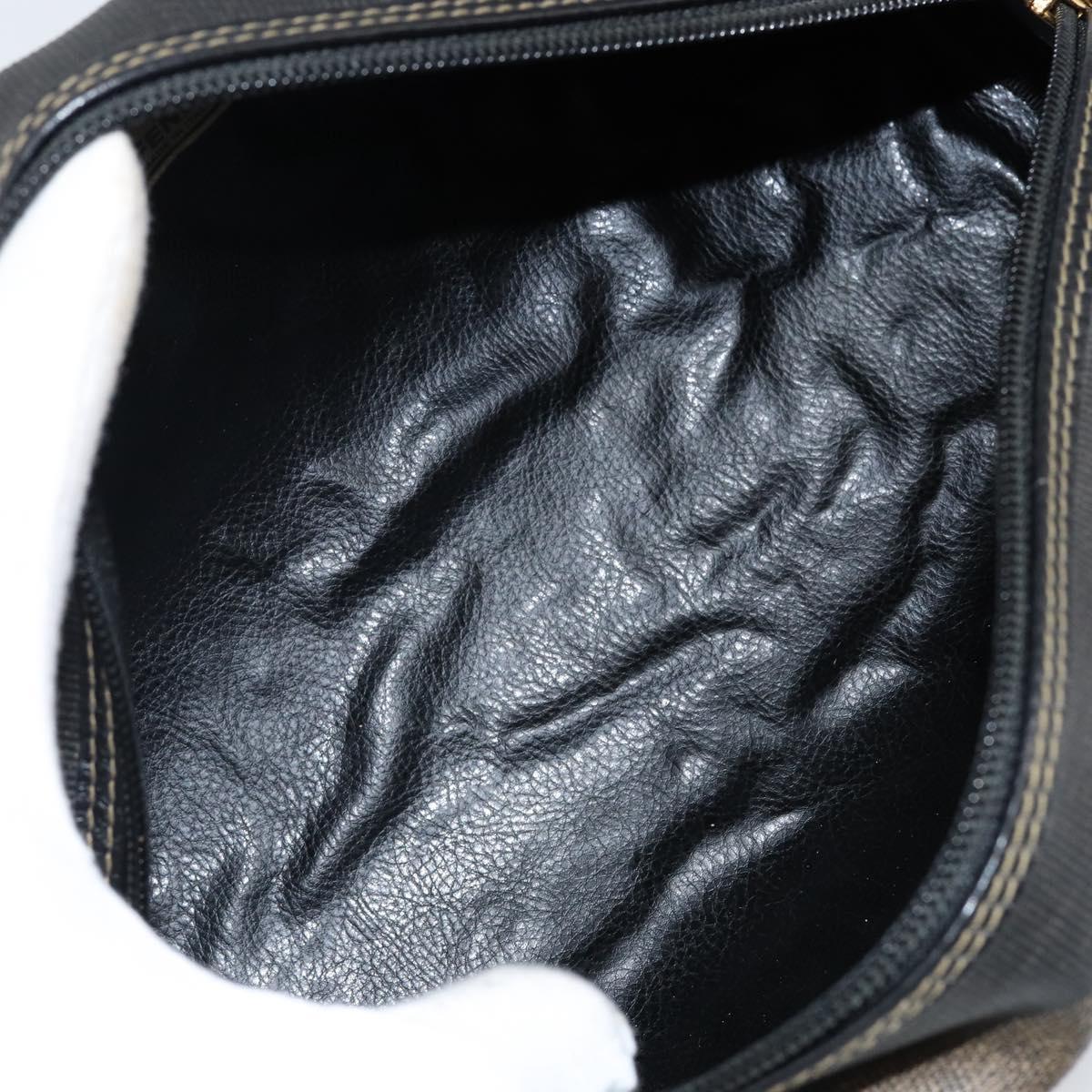 FENDI Pecan Canvas Clutch Bag PVC Black Brown gold Auth 144211