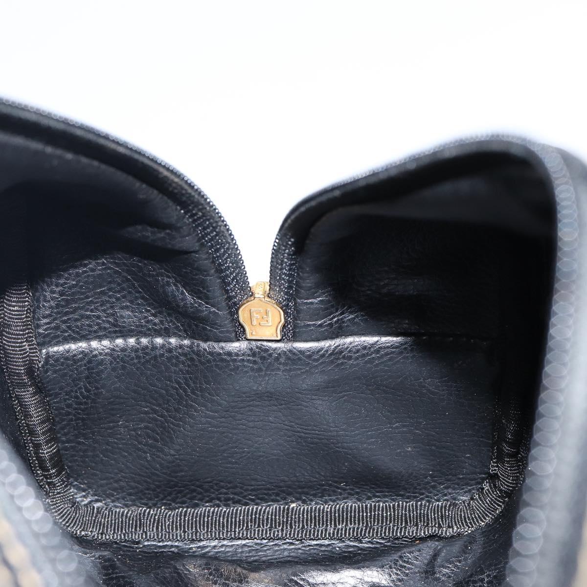 FENDI Pecan Canvas Clutch Bag PVC Black Brown gold Auth 144211