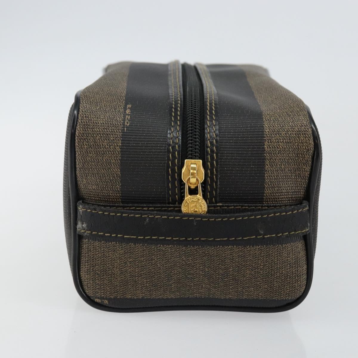 FENDI Pecan Canvas Clutch Bag PVC Black Brown gold Auth 144211
