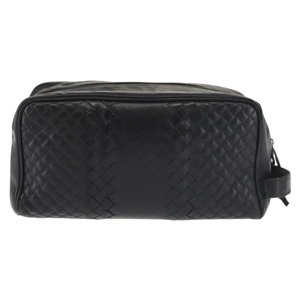 BOTTEGA VENETA INTRECCIATO Clutch Bag Leather Black Auth 144213