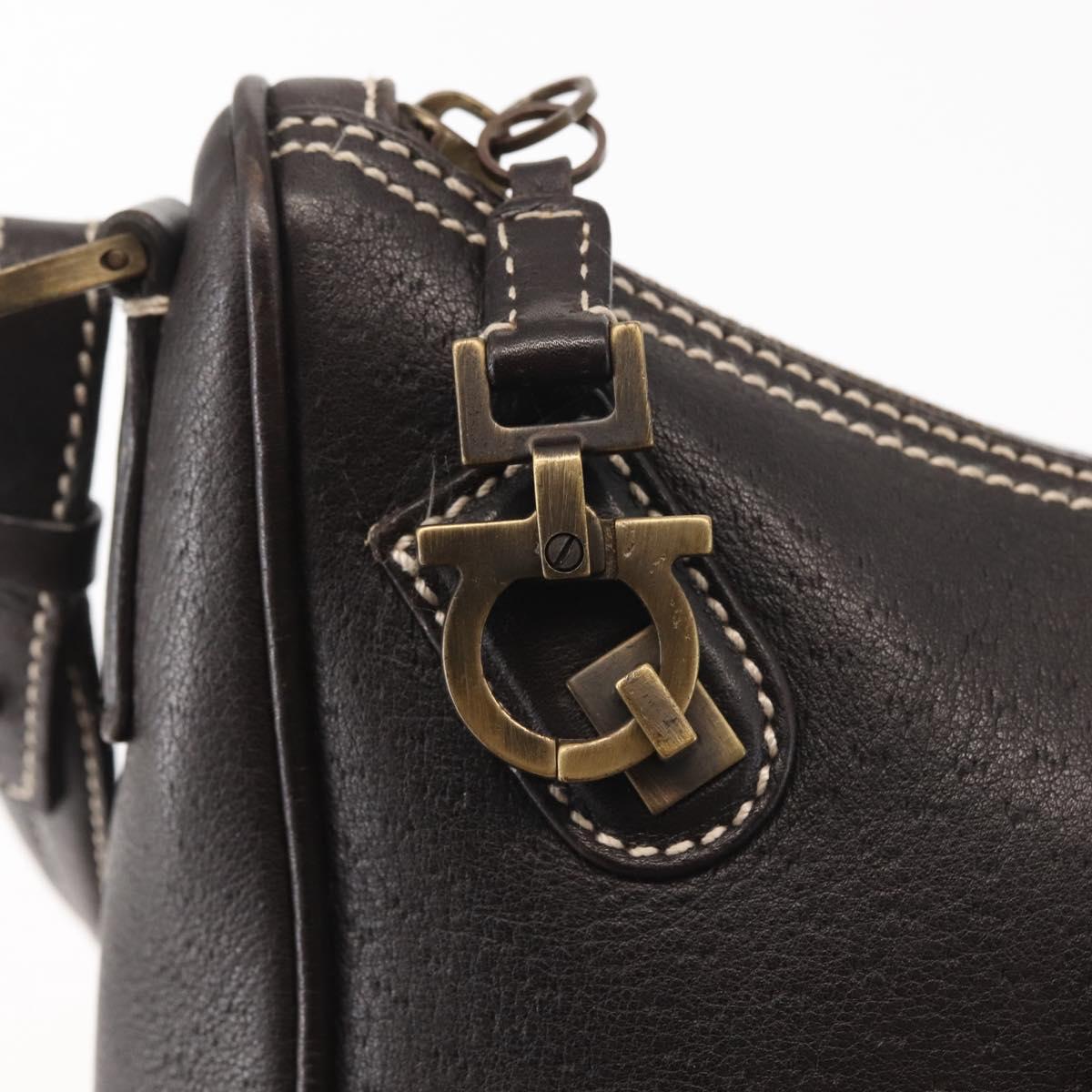 Salvatore Ferragamo Gancini Shoulder Bag Leather Dark Brown Auth 144214