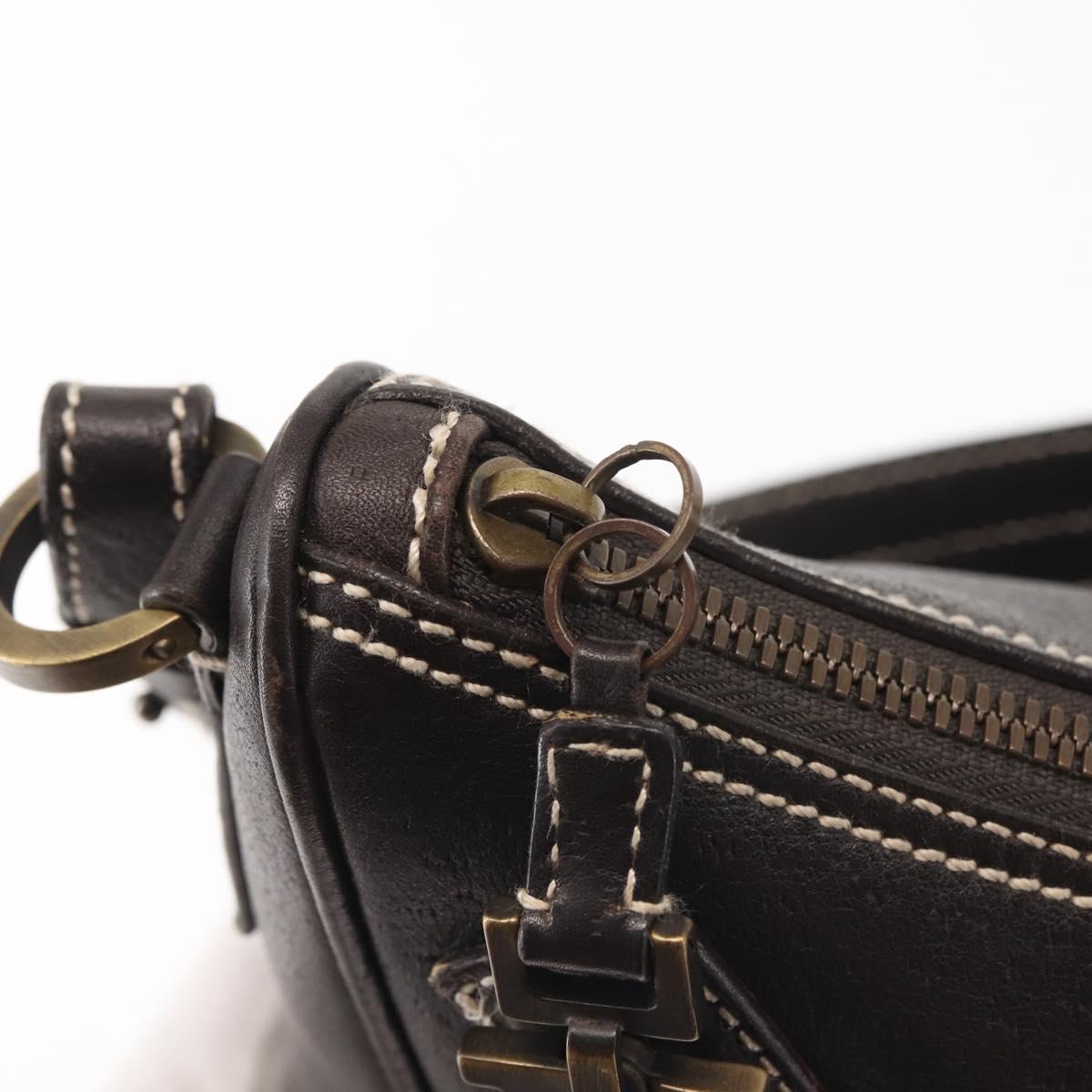 Salvatore Ferragamo Gancini Shoulder Bag Leather Dark Brown Auth 144214