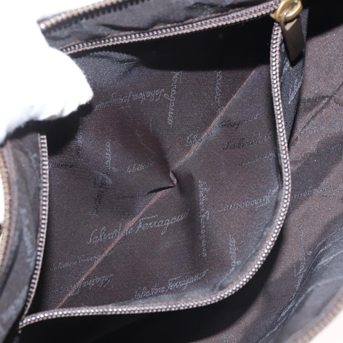 Salvatore Ferragamo Gancini Shoulder Bag Leather Dark Brown Auth 144214