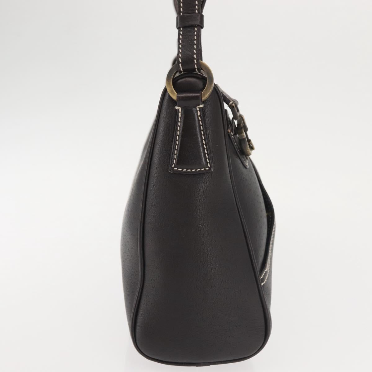 Salvatore Ferragamo Gancini Shoulder Bag Leather Dark Brown Auth 144214