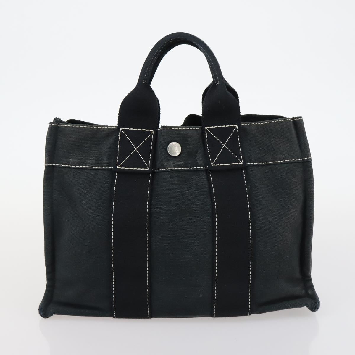 HERMES Fourre Tout Hand Bag Canvas 2Set Gray Black Auth 144215