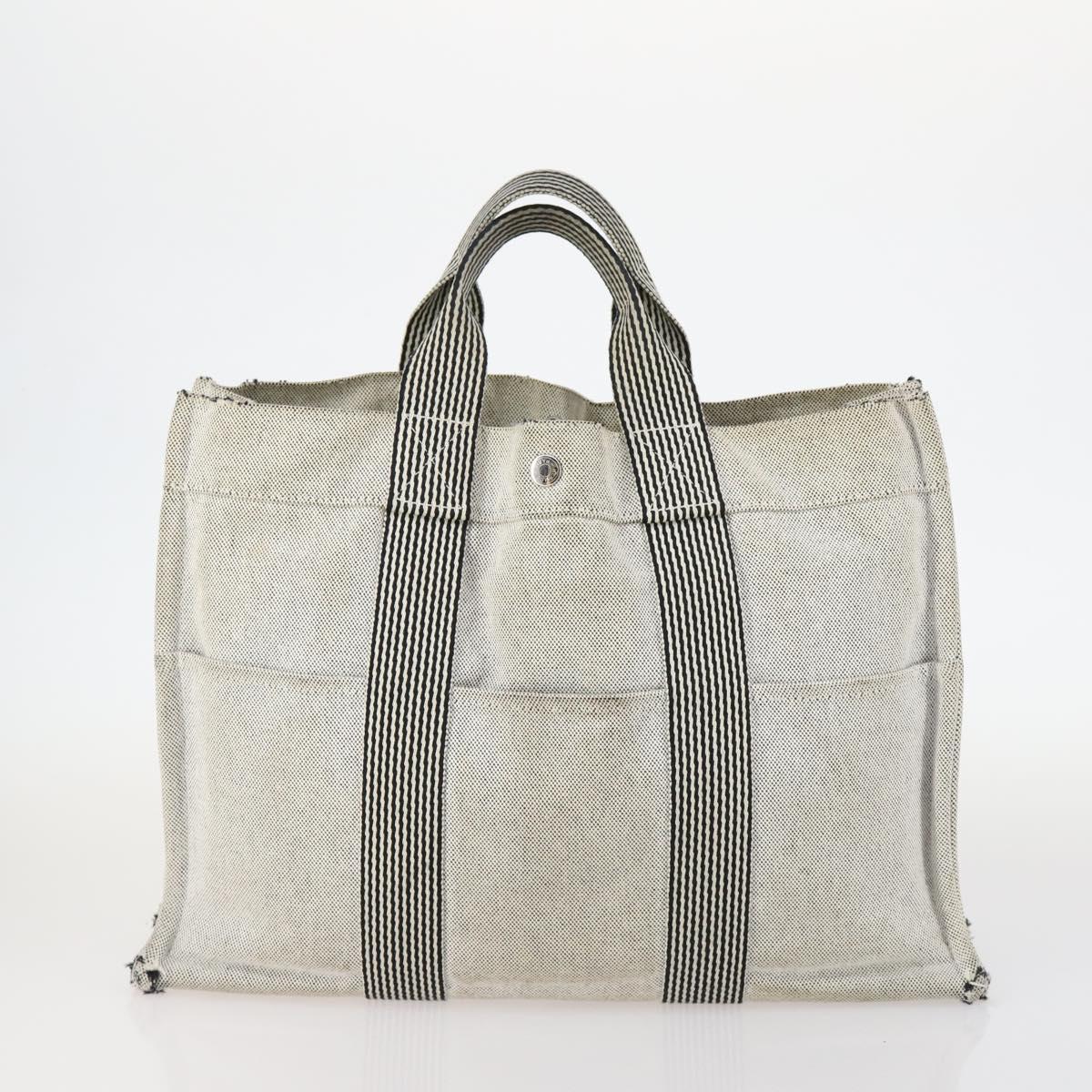 HERMES Fourre Tout Hand Bag Canvas 2Set Gray Black Auth 144215