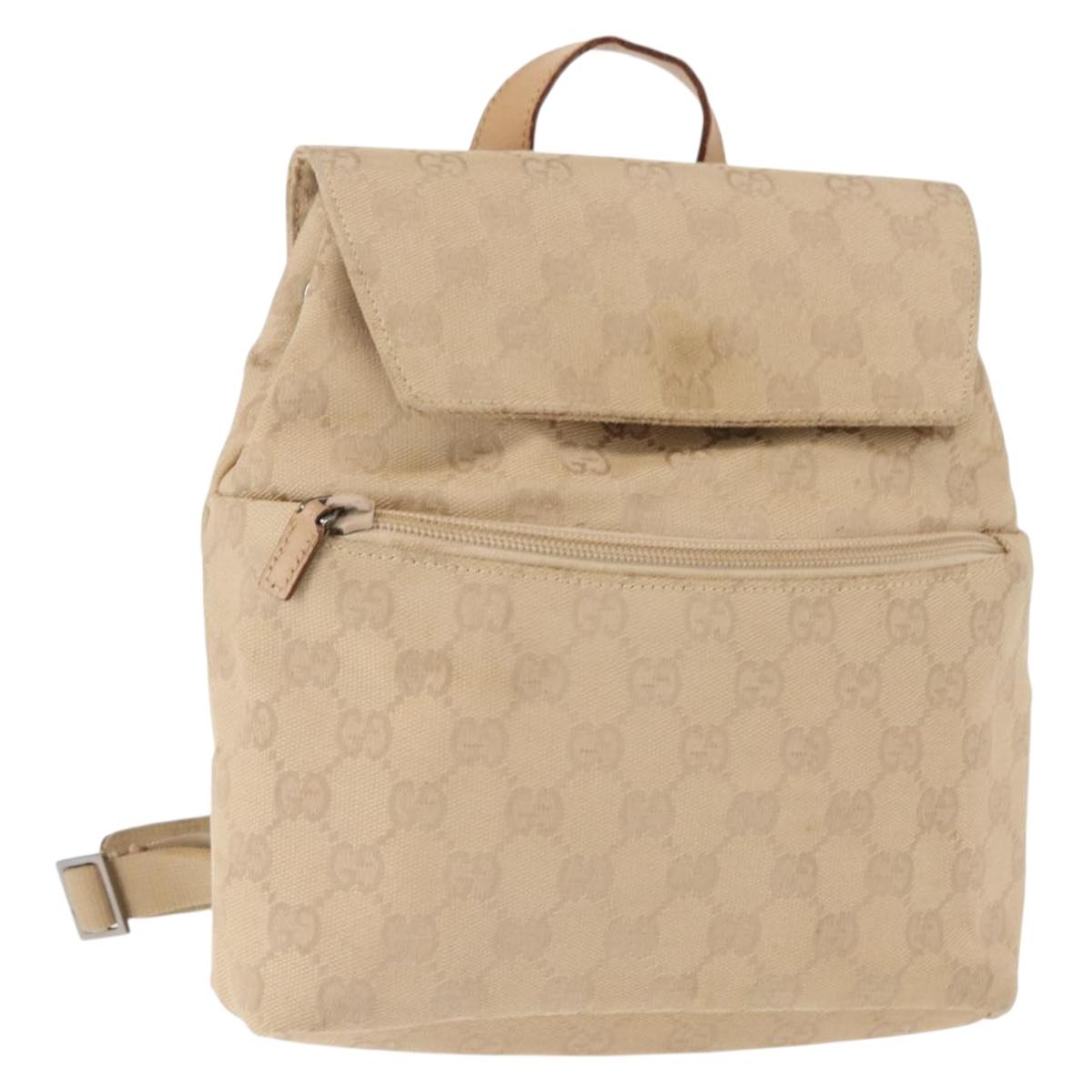 GUCCI GG Canvas Backpack Beige Silver 003 0242 Auth 144218