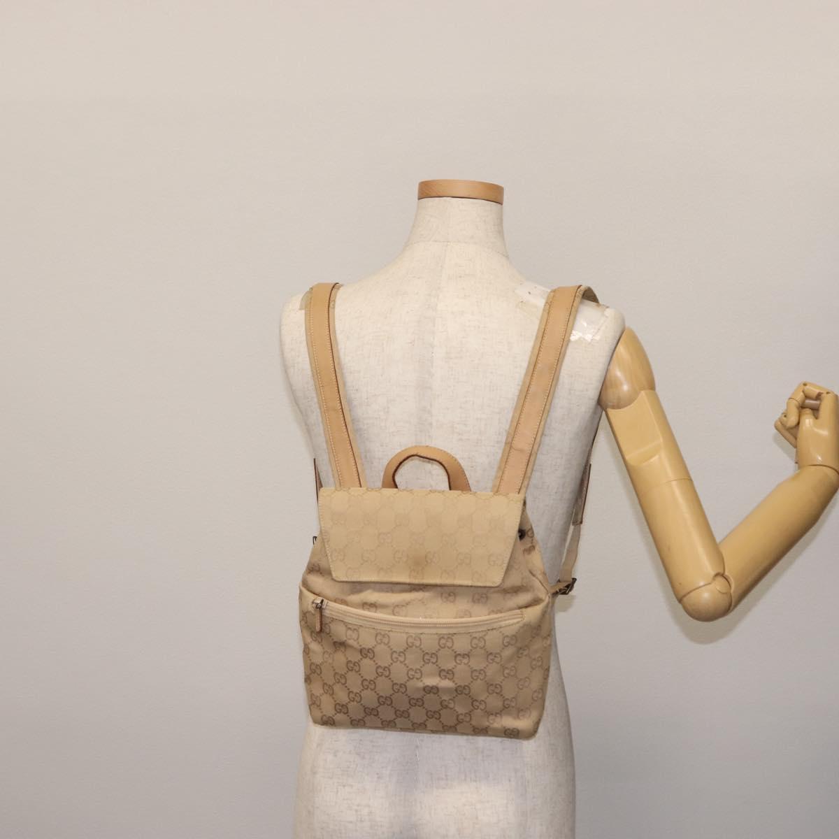GUCCI GG Canvas Backpack Beige Silver 003 0242 Auth 144218