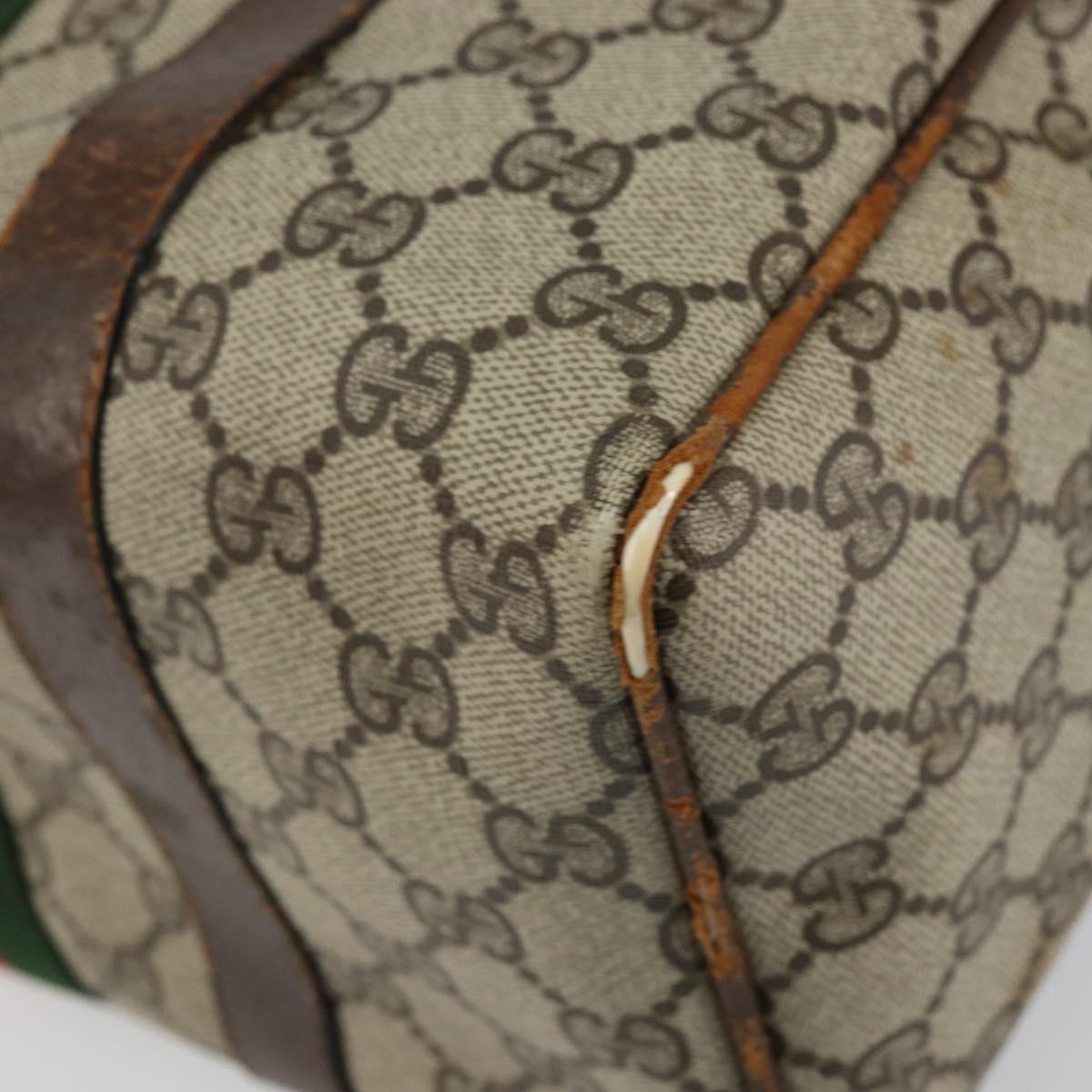 GUCCI GG Supreme Web Sherry Line Boston Bag PVC Beige Gold Auth 144221