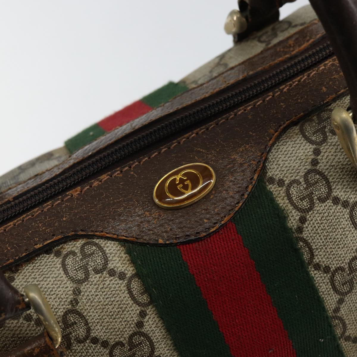 GUCCI GG Supreme Web Sherry Line Boston Bag PVC Beige Gold Auth 144221