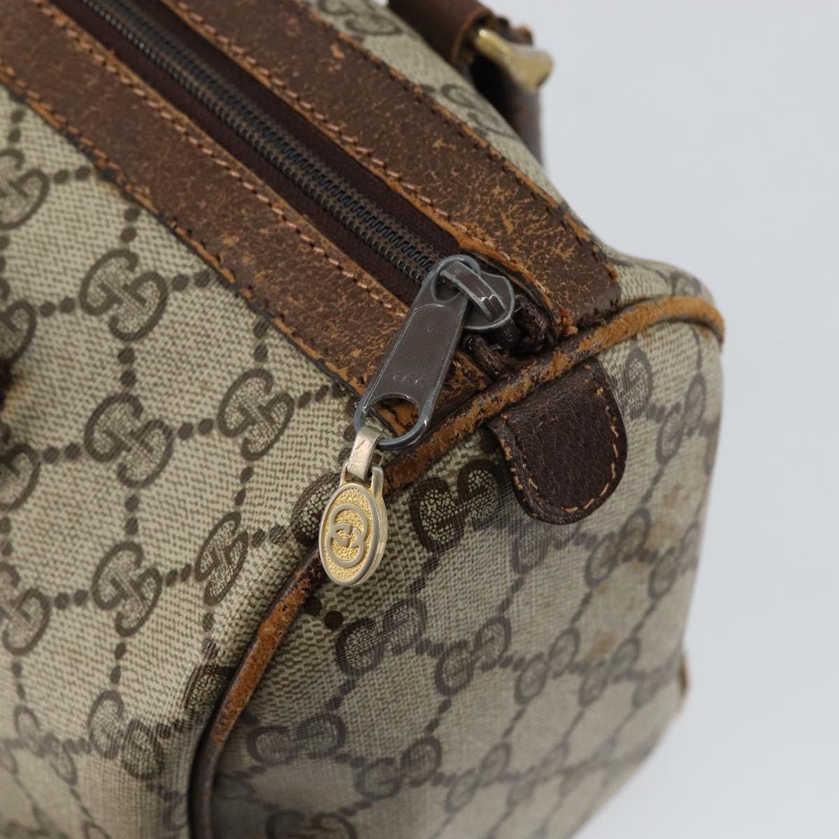 GUCCI GG Supreme Web Sherry Line Boston Bag PVC Beige Gold Auth 144221