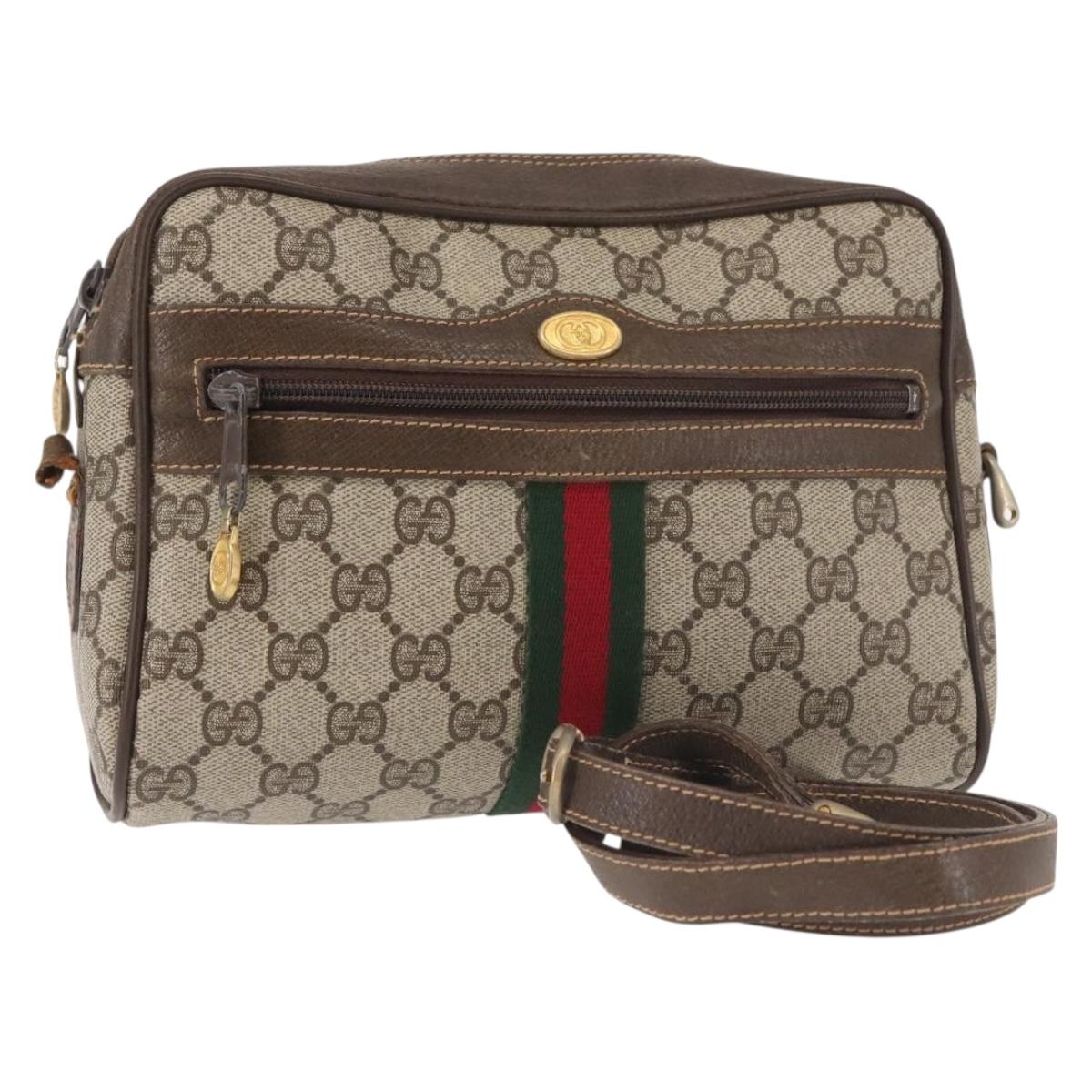 GUCCI GG Supreme Web Sherry Line Shoulder Bag PVC Beige Gold 010 37 Auth 144222