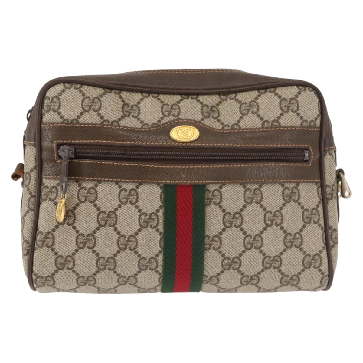 GUCCI GG Supreme Web Sherry Line Shoulder Bag PVC Beige Gold 010 37 Auth 144222