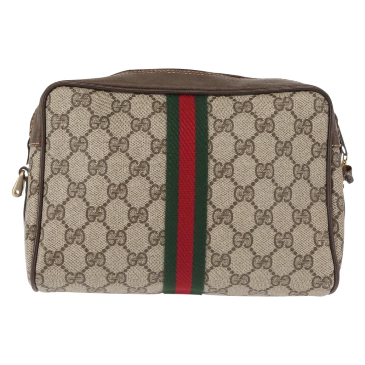 GUCCI GG Supreme Web Sherry Line Shoulder Bag PVC Beige Gold 010 37 Auth 144222