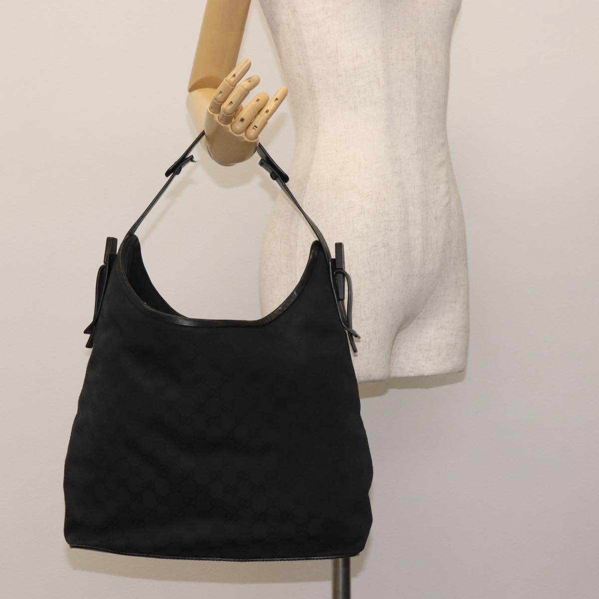 GUCCI GG Canvas Shoulder Bag Black Silver 106242 Auth 144224