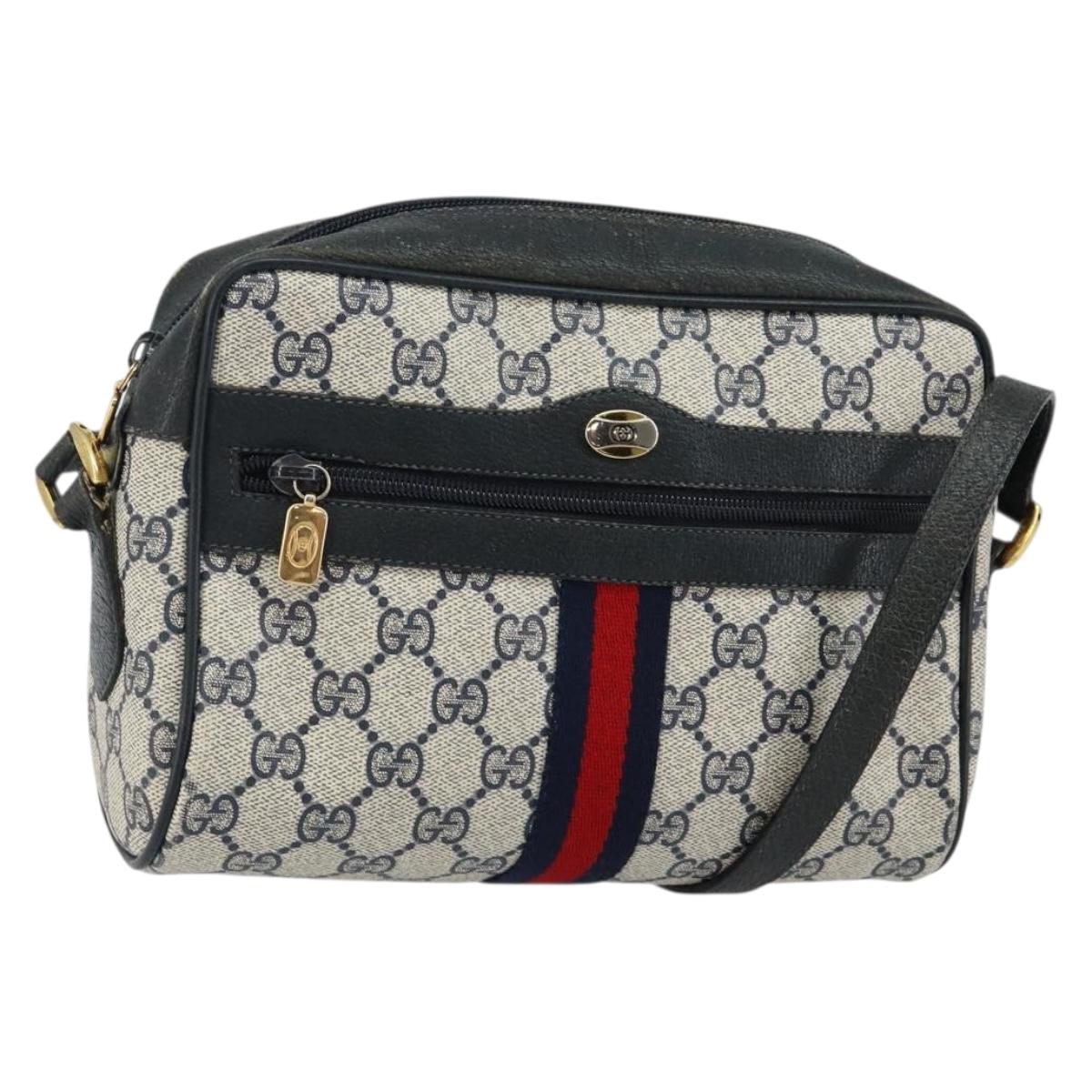 GUCCI GG Supreme Sherry Line Shoulder Bag PVC Navy Gold 98 02 004 Auth 144225