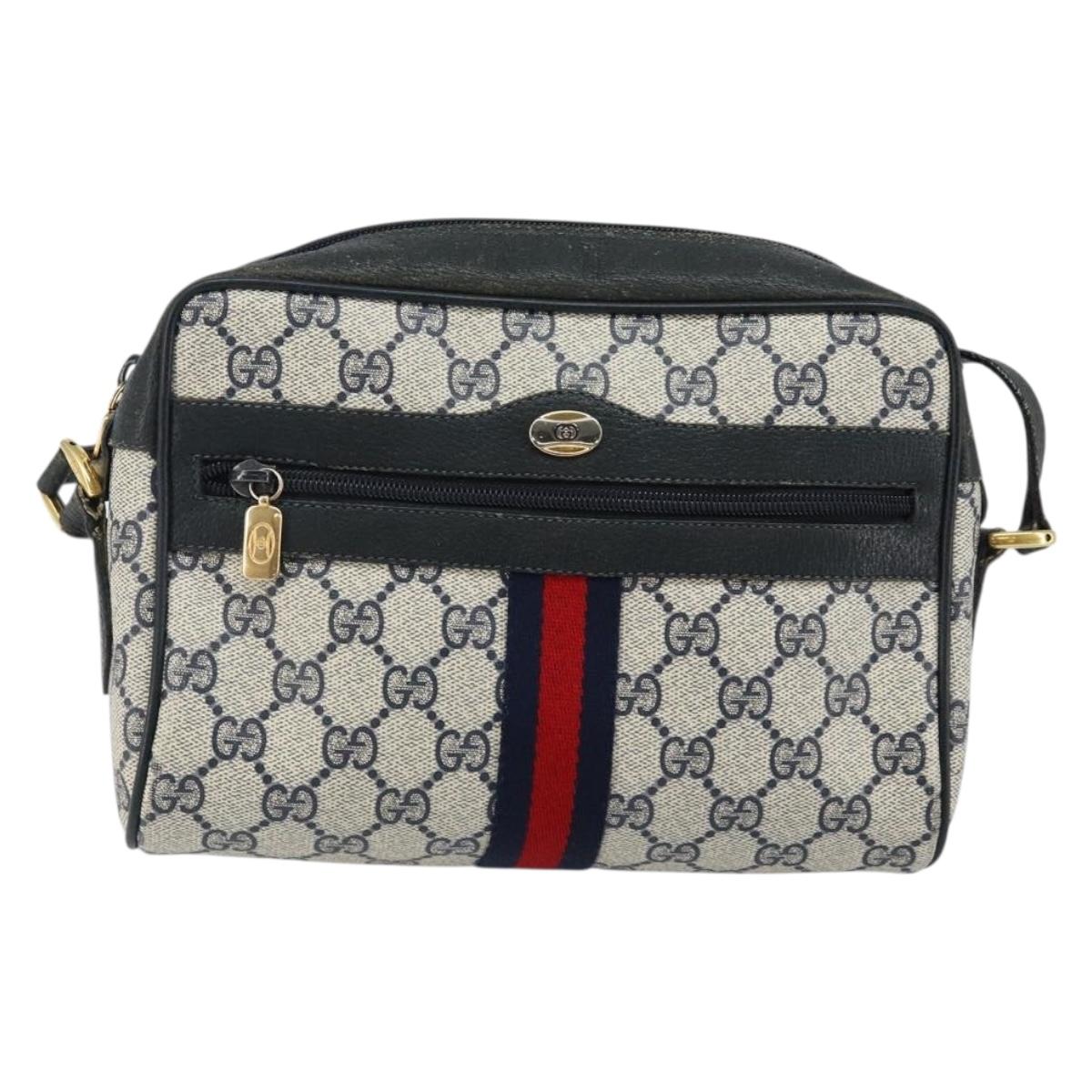 GUCCI GG Supreme Sherry Line Shoulder Bag PVC Navy Gold 98 02 004 Auth 144225