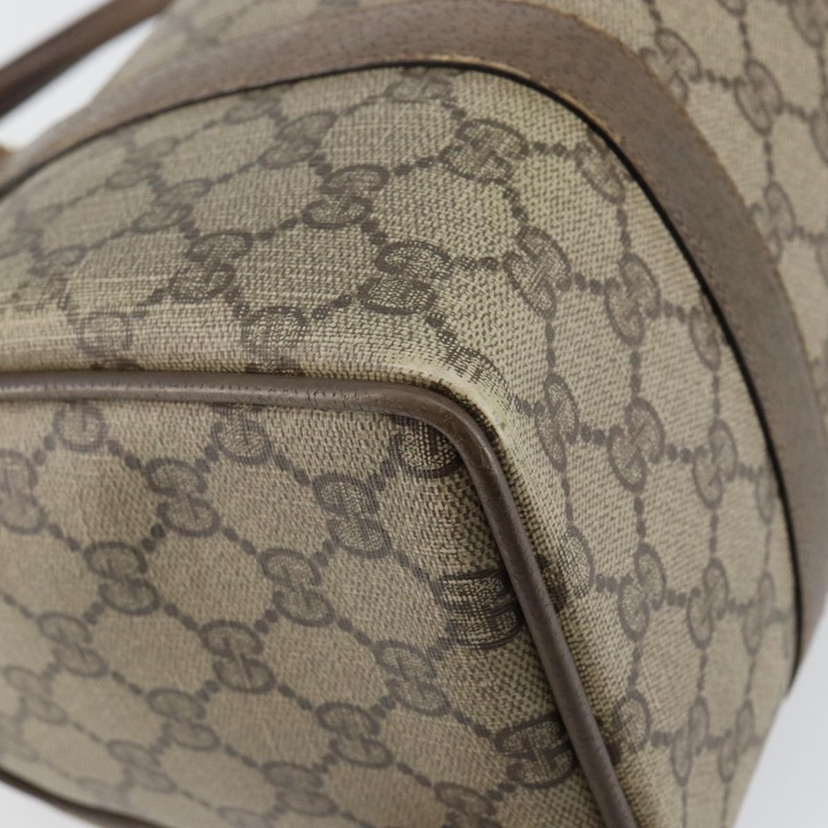 GUCCI GG Supreme Web Sherry Line Bag PVC Beige Gold 116 02 006 Auth 144226