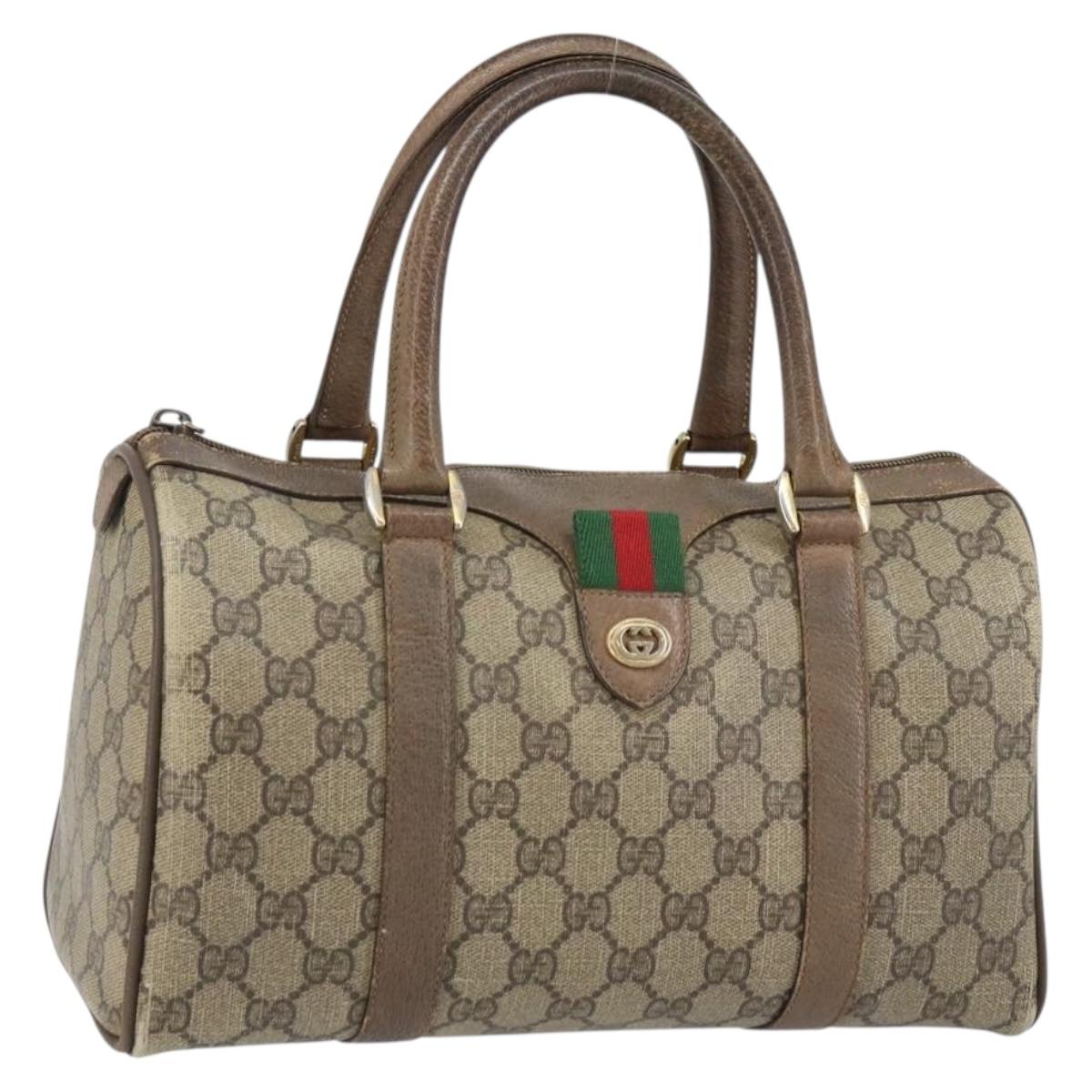 GUCCI GG Supreme Web Sherry Line Bag PVC Beige Gold 116 02 006 Auth 144226