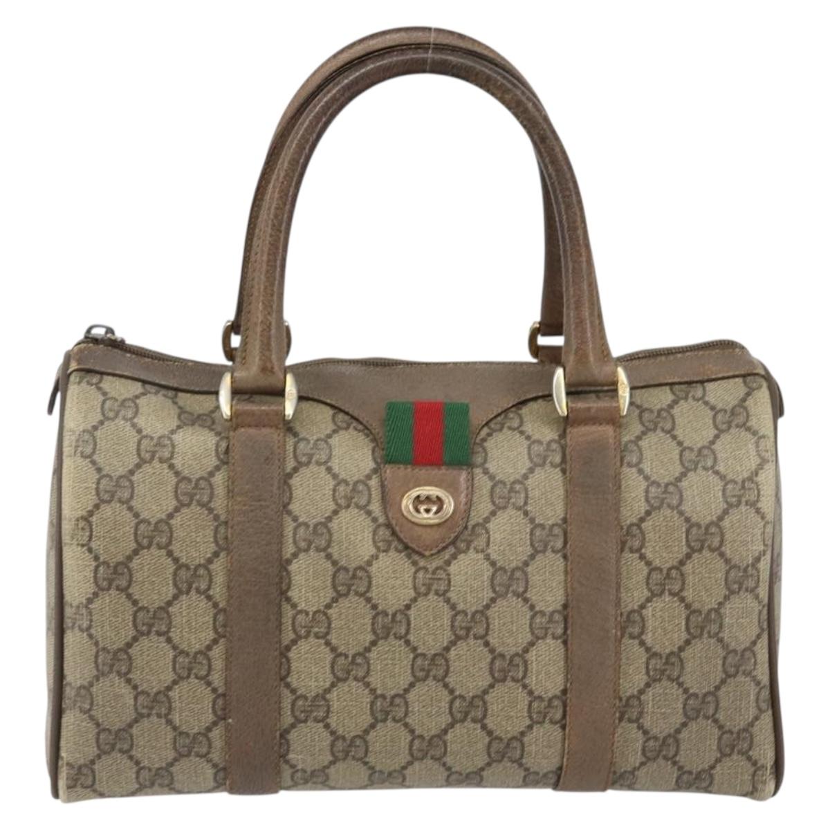 GUCCI GG Supreme Web Sherry Line Bag PVC Beige Gold 116 02 006 Auth 144226