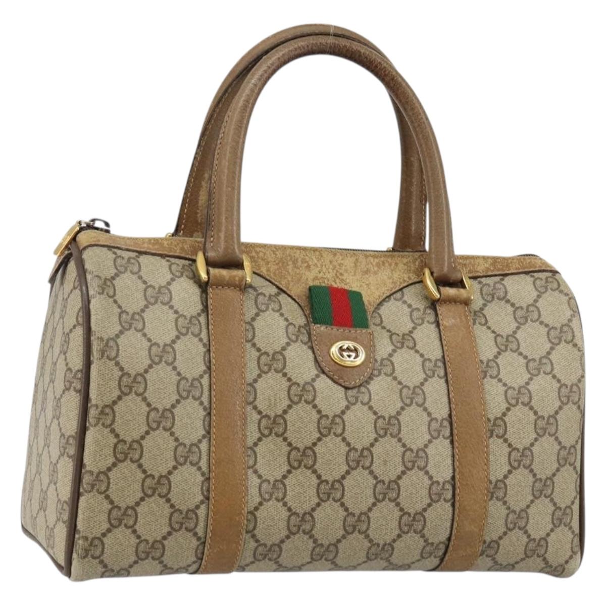 GUCCI GG Supreme Web Sherry Line Boston Bag PVC Beige Gold 40 02 006 Auth 144227