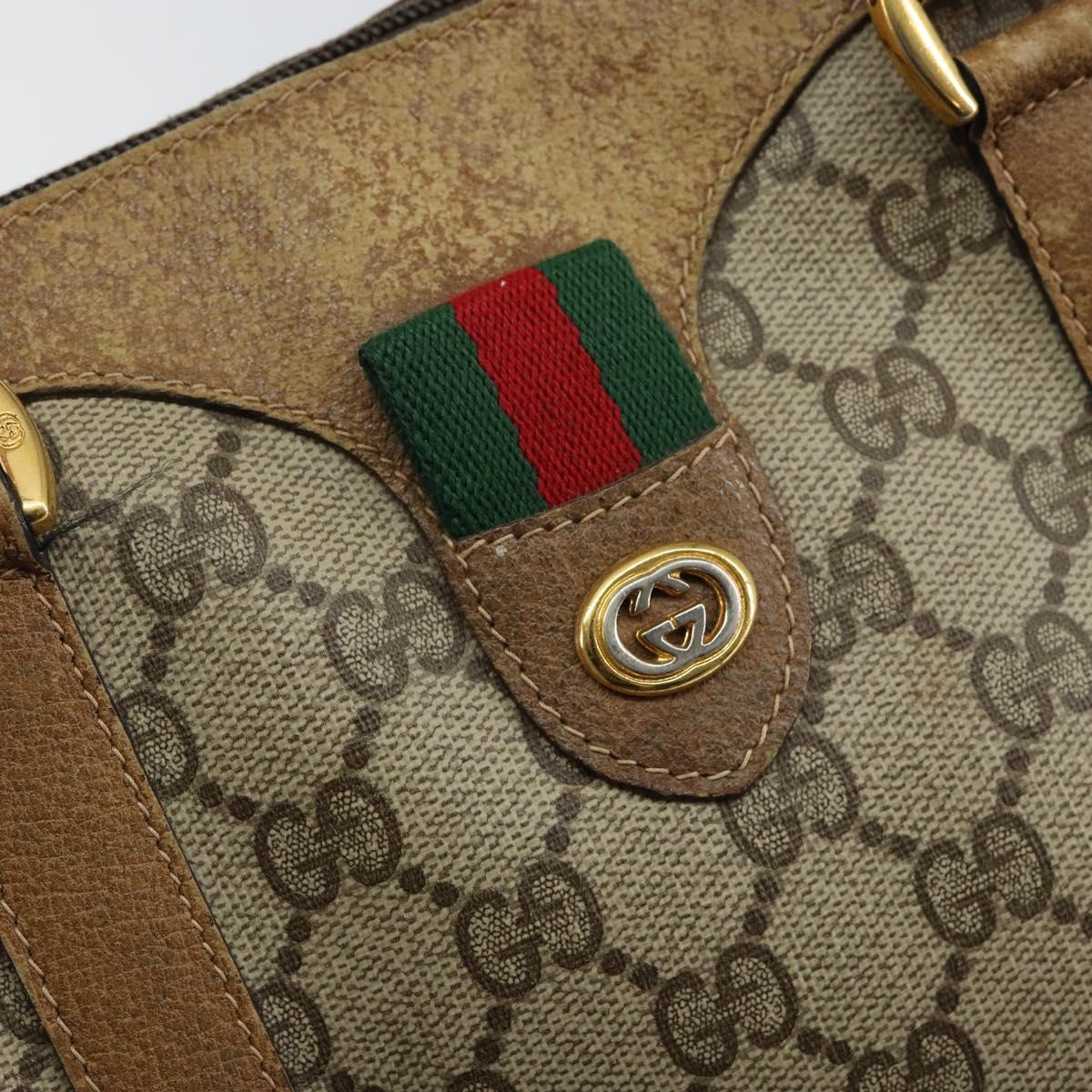 GUCCI GG Supreme Web Sherry Line Boston Bag PVC Beige Gold 40 02 006 Auth 144227