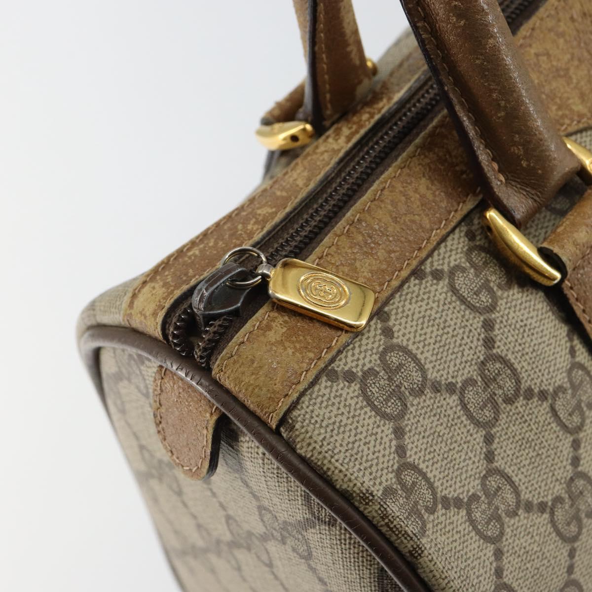 GUCCI GG Supreme Web Sherry Line Boston Bag PVC Beige Gold 40 02 006 Auth 144227