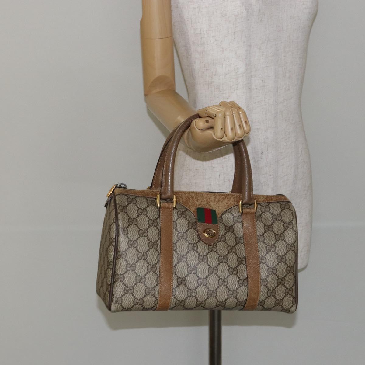 GUCCI GG Supreme Web Sherry Line Boston Bag PVC Beige Gold 40 02 006 Auth 144227