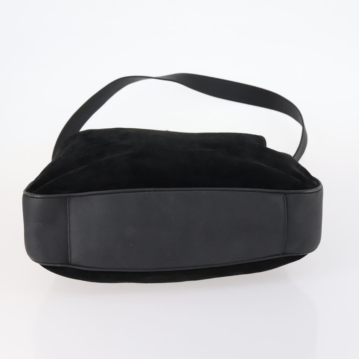 GUCCI Bamboo Shoulder Bag Suede 2way Black Gold 001 1577 Auth 144229