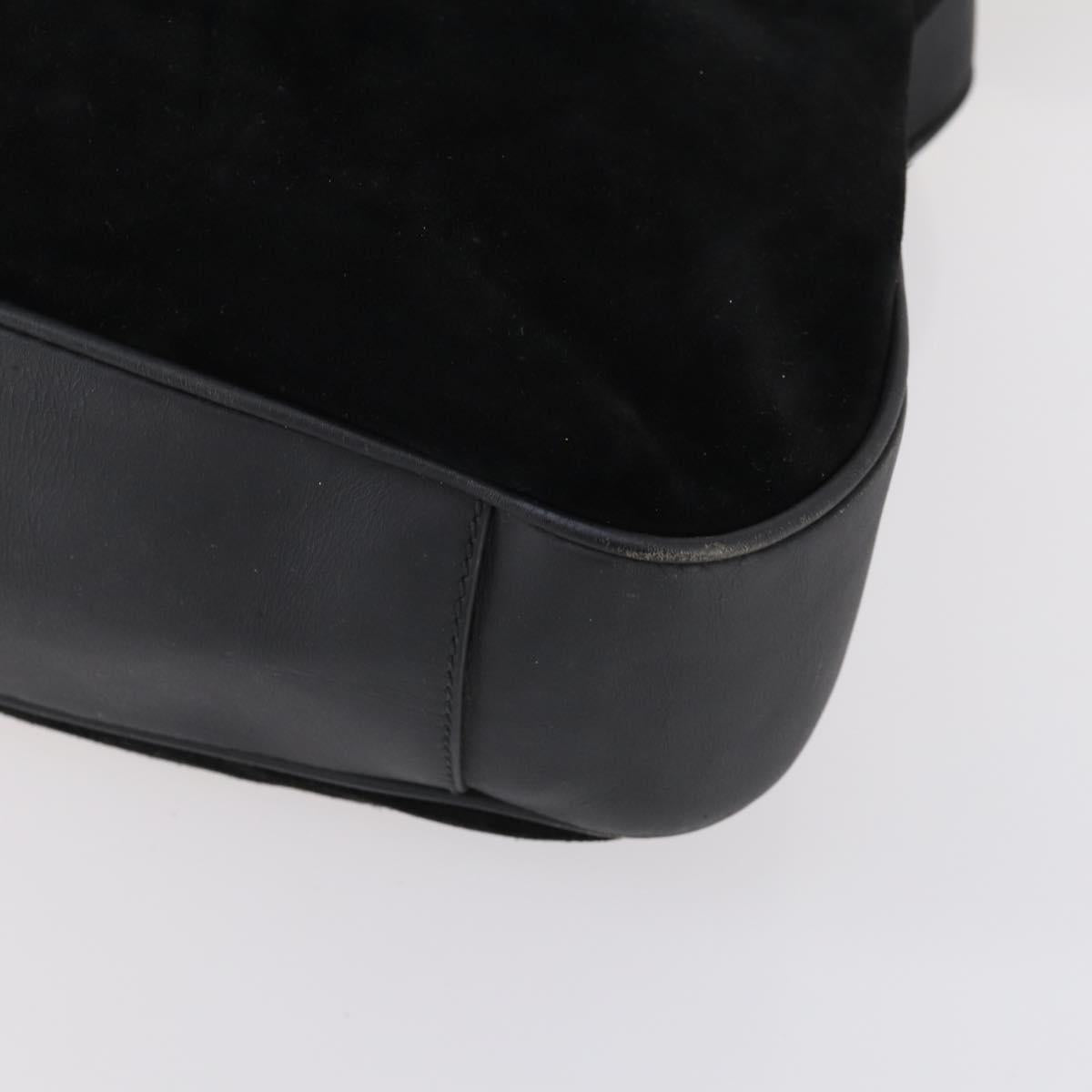 GUCCI Bamboo Shoulder Bag Suede 2way Black Gold 001 1577 Auth 144229