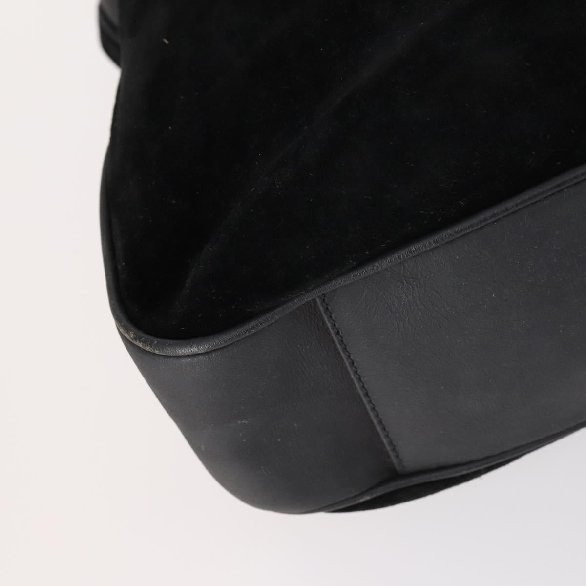 GUCCI Bamboo Shoulder Bag Suede 2way Black Gold 001 1577 Auth 144229