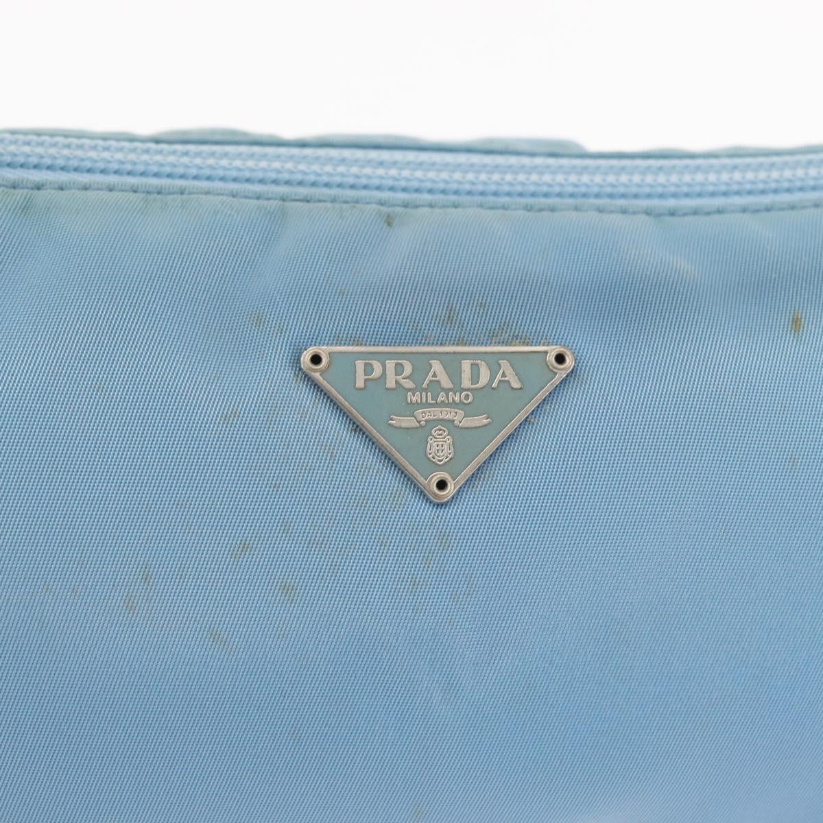 PRADA Accessory Pouch Nylon Light Blue Silver Auth 144231