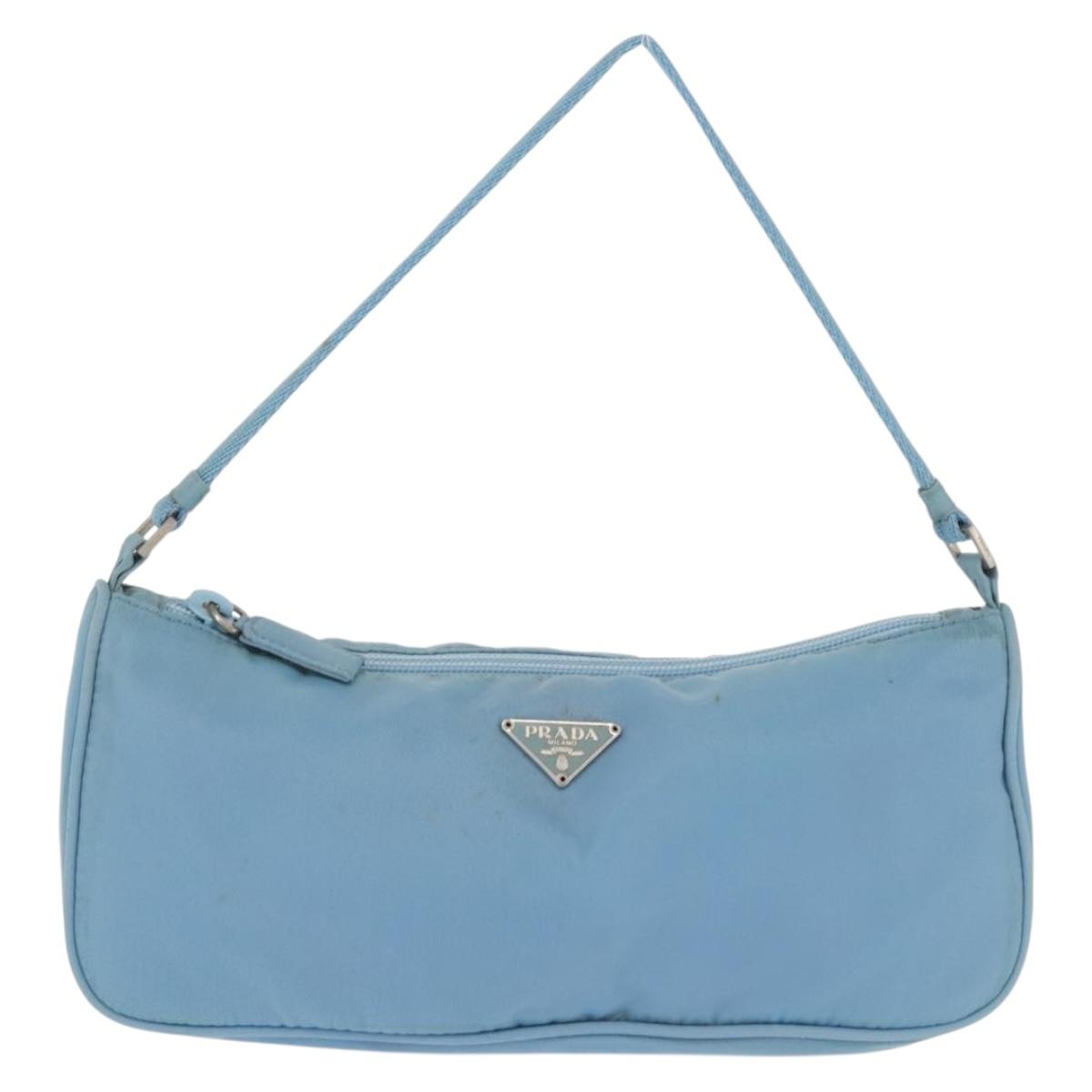 PRADA Accessory Pouch Nylon Light Blue Silver Auth 144231