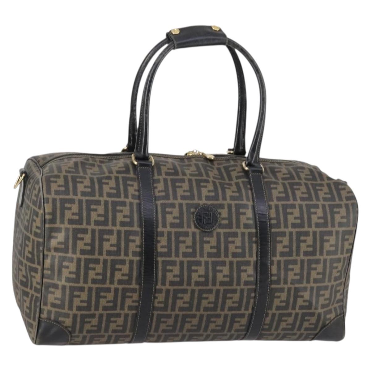 FENDI Zucca Canvas Boston Bag PVC Black Brown Auth 144233