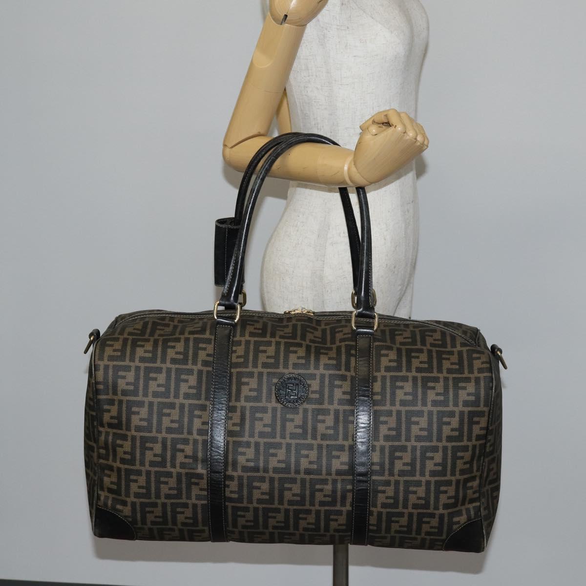 FENDI Zucca Canvas Boston Bag PVC Black Brown Auth 144233