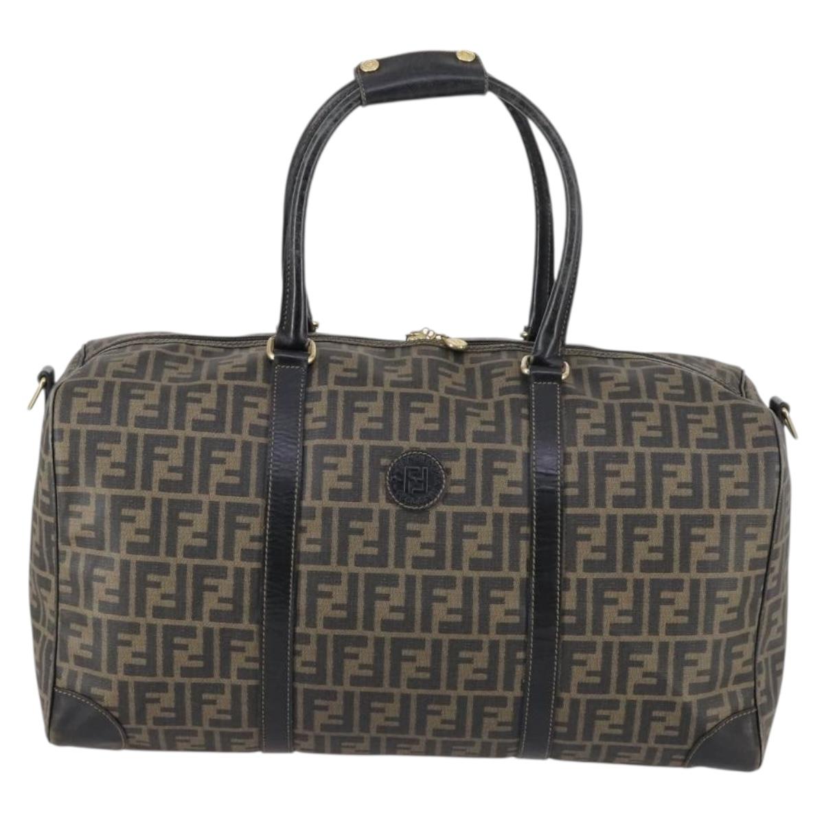 FENDI Zucca Canvas Boston Bag PVC Black Brown Auth 144233