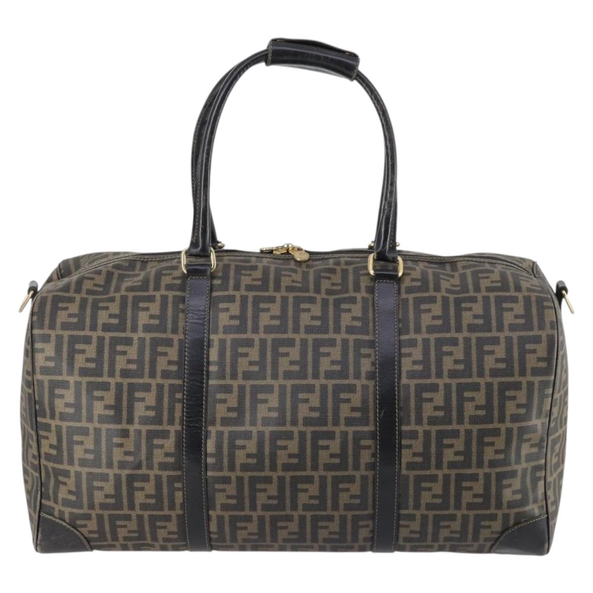 FENDI Zucca Canvas Boston Bag PVC Black Brown Auth 144233