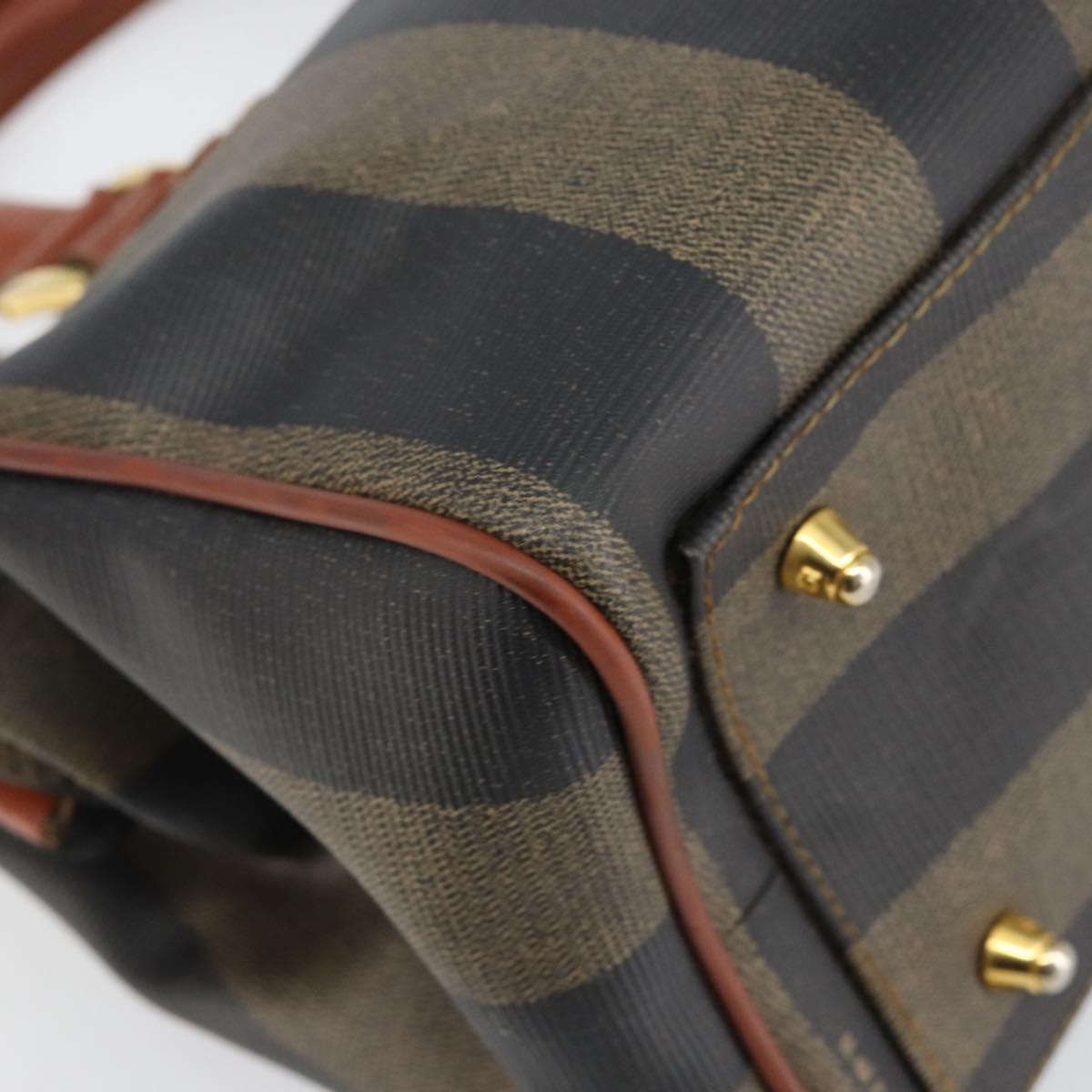 FENDI Pecan Canvas Hand Bag PVC Black Brown Auth 144247