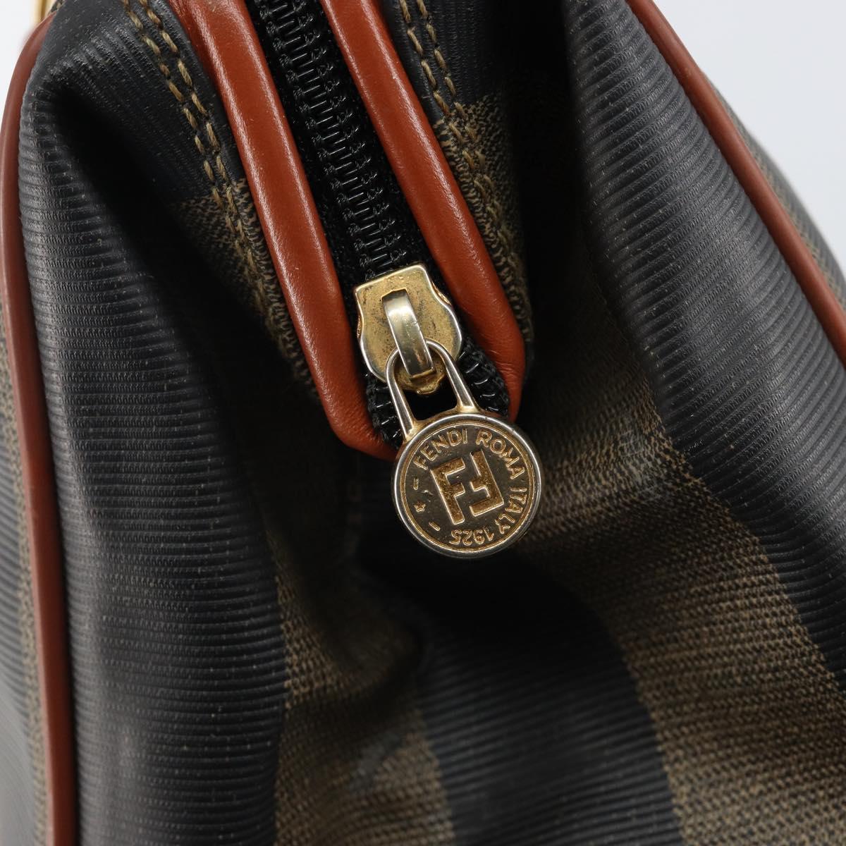 FENDI Pecan Canvas Hand Bag PVC Black Brown Auth 144247